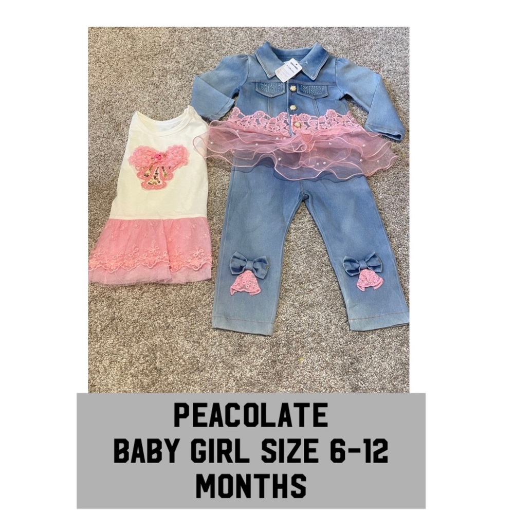 ❤️ Pracolate baby Girl Denim Three-Piece Outfit Size 6–12 Months